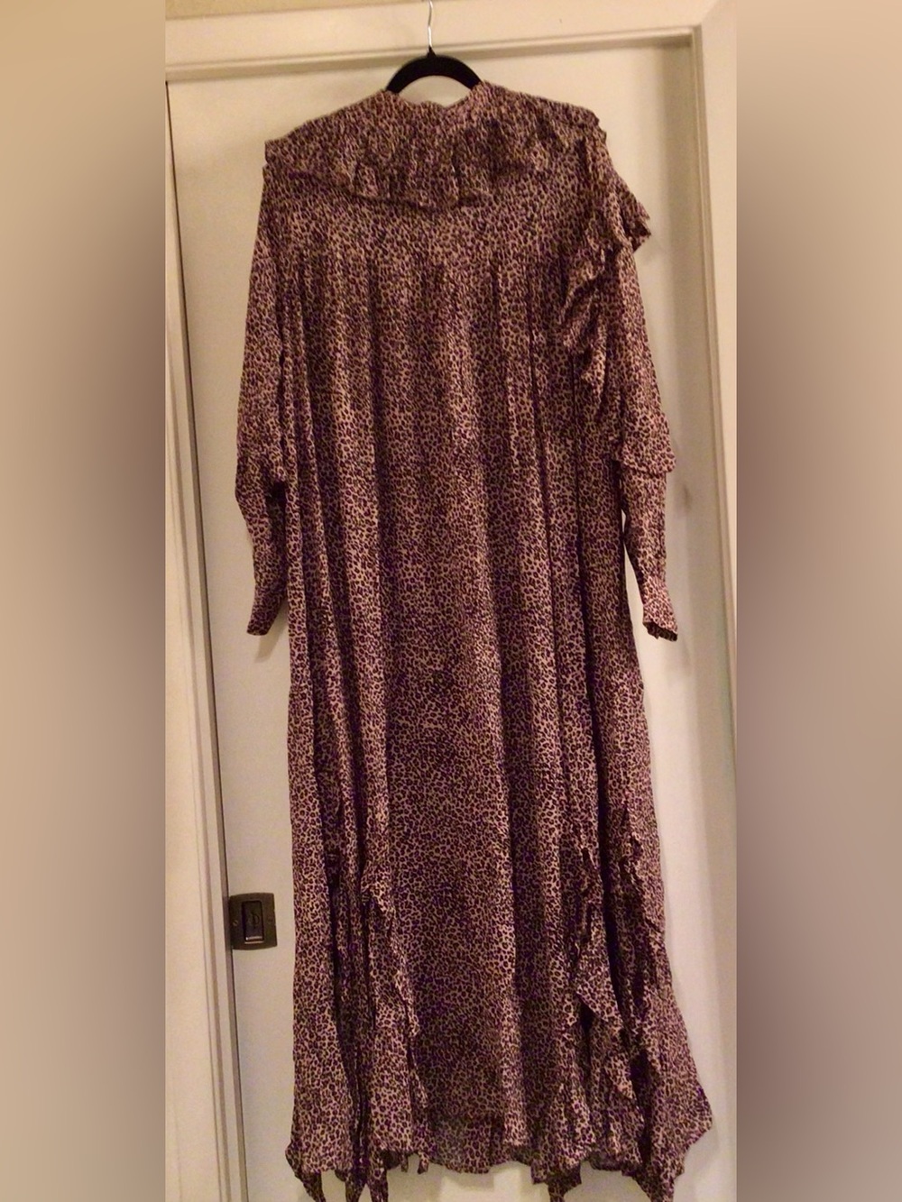 FARM RIO /Baby Leopard Long Ruffle Sleeve Maxi Shirt Dress - Sz. L - Picture 8 of 16